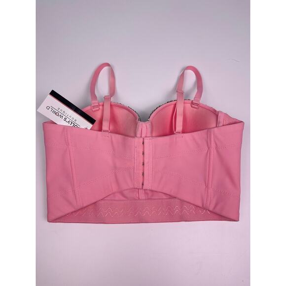 NWT Molly’s World Boutique Pink Rhinestone Cropped Corset Top Size 34B / XS - Picture 5 of 11